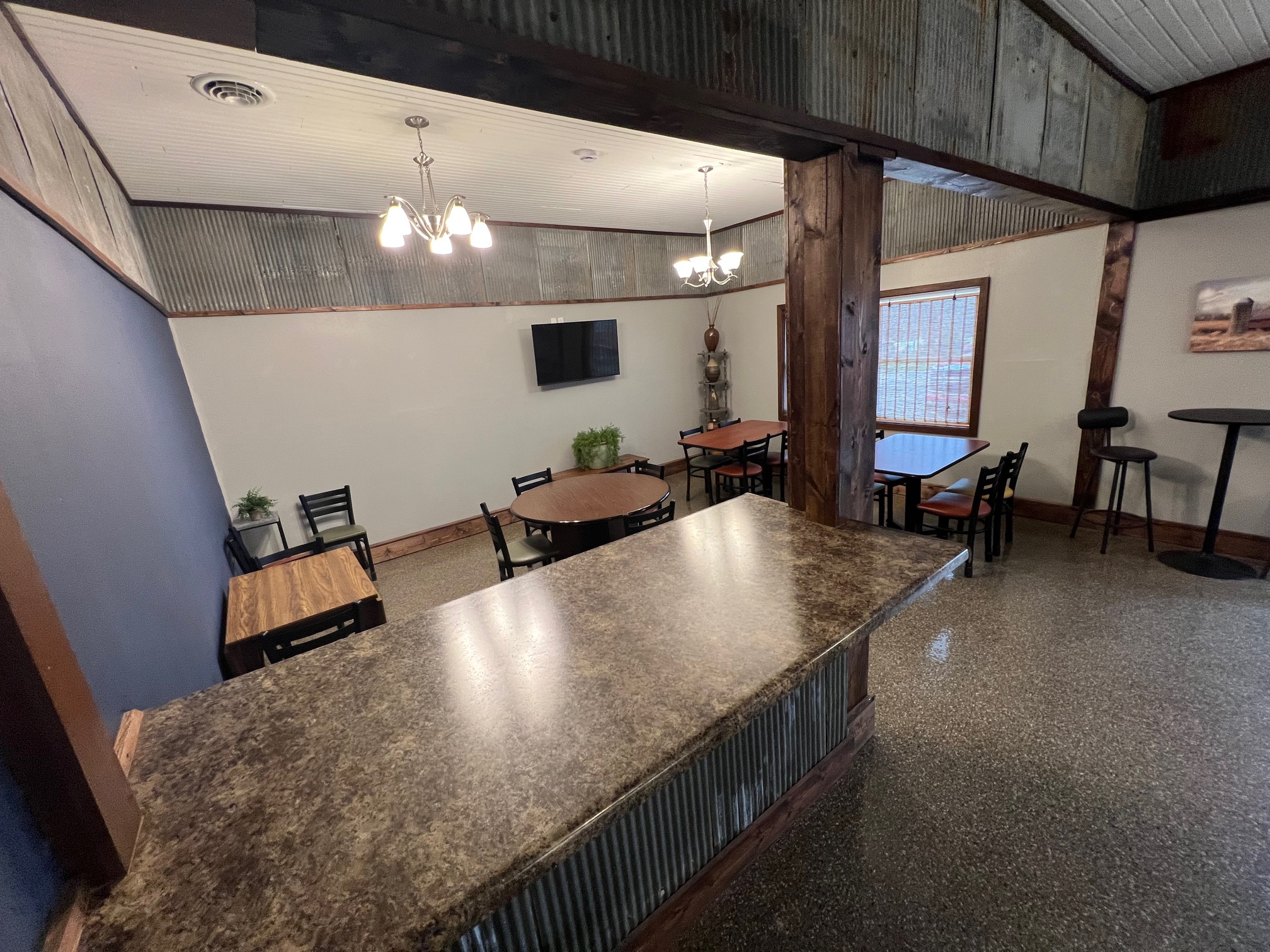 The Gray Pearl front counter seating area